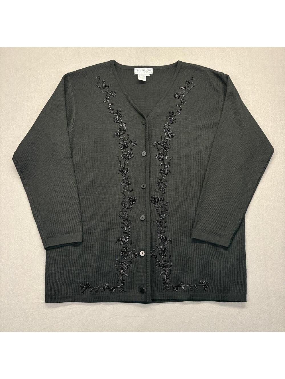 Vintage The Work Connection Black Embroidered Wool Blend Cardigan Size 1X